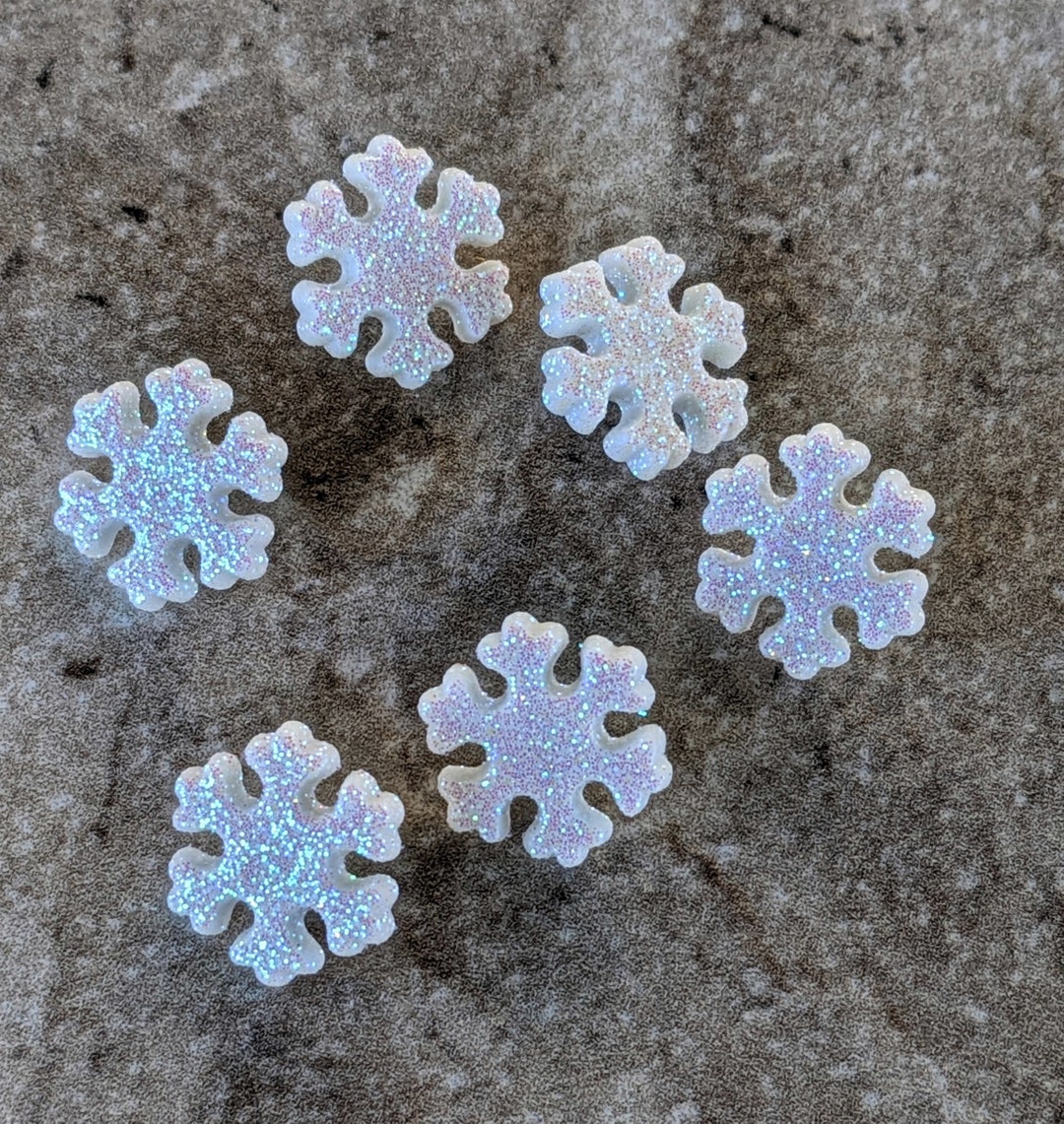 6 Wide White Glitter Snowflake Shank Buttons Size 11/16