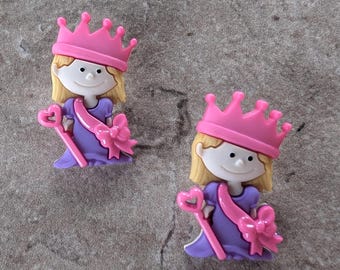 2 Little Girl Princess Shank Buttons Size 3/4"