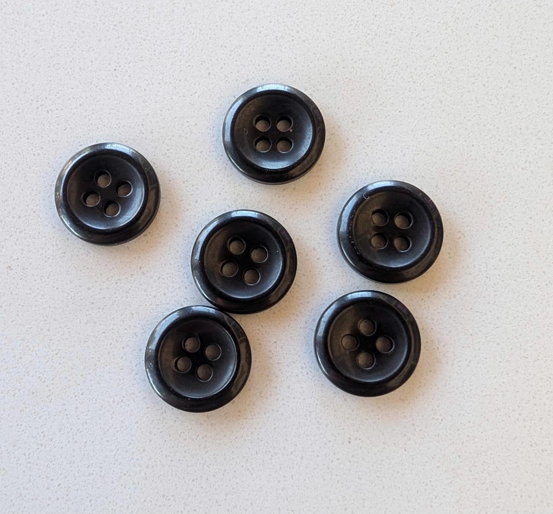 6 Black Inside Dip Center Round Buttons Size 1/2