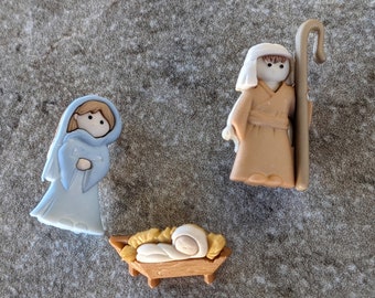 3 Nativity Mary, Joseph and Jesus Shank Buttons