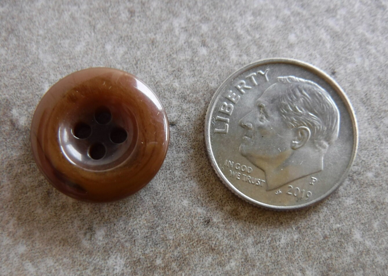 15 Brown Sloped 2 Tone Small Round Buttons Size 9/16