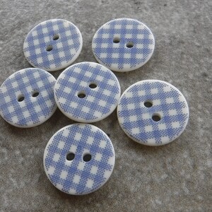 6 Blue and White Checkered Round Buttons Size 11/16&quot;