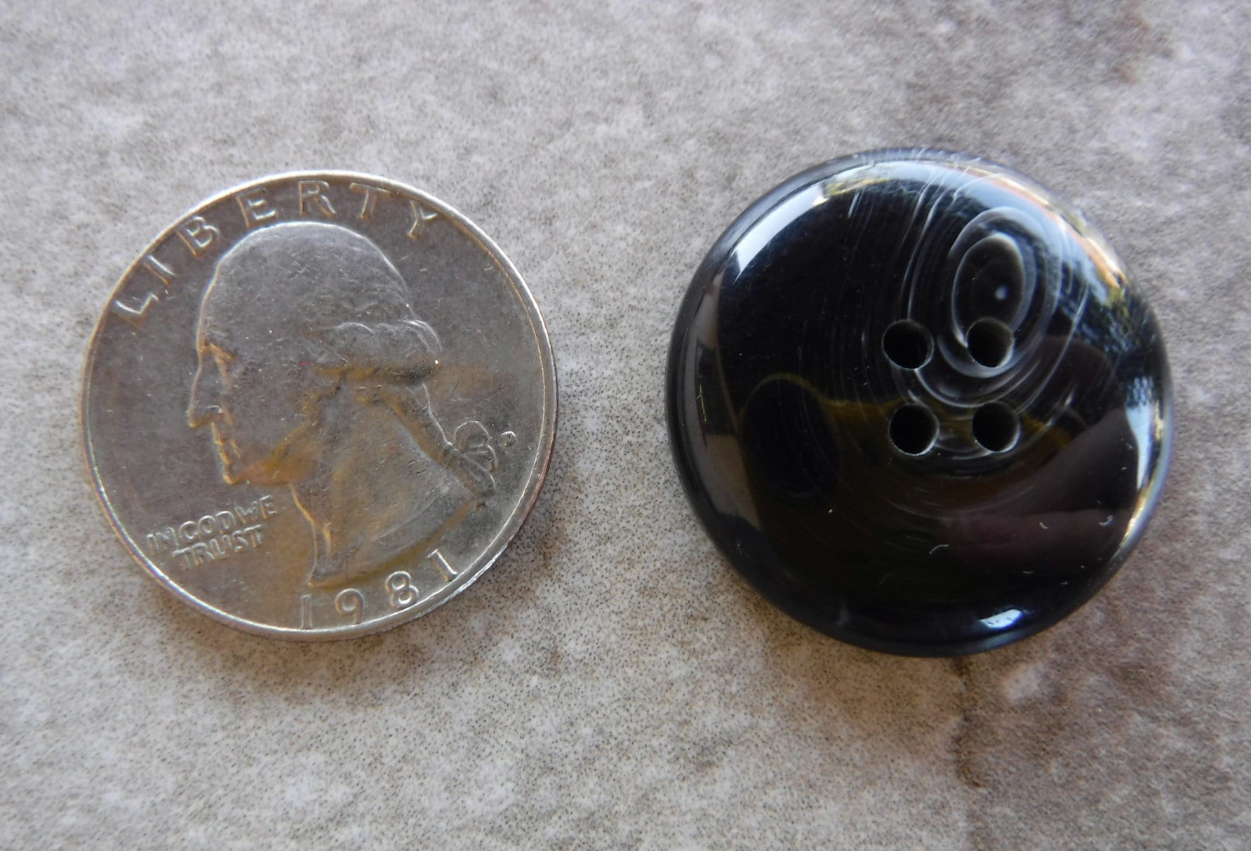 2 Vintage Black Round Buttons Size 1