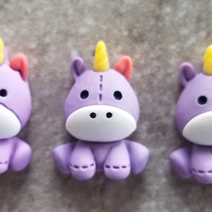 3 Unicorn Plush Toy Flat Back Embellishment Buttons Size 7/16&quot;