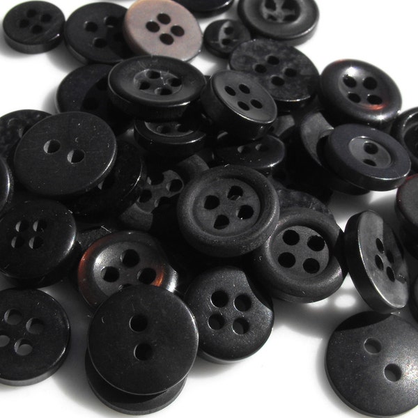 Black Buttons, 50 Small Assorted Round Sewing Crafting Bulk Buttons