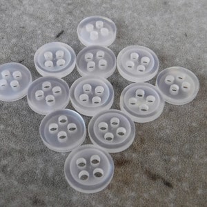 20 White Glassy Thin Rim Mini Round Buttons Size 5/16&quot;