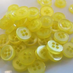 50 Lemon Yellow Mini 4 Hole Round Buttons Size 5/16&quot;
