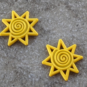 2 Bright Yellow Sun Flat Back Embellishment Buttons Size 1 1/16&quot;