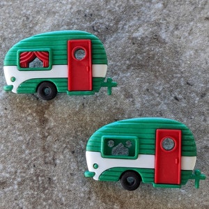 2 Christmas Vintage Trailer Shank Buttons Size 1 9/16&quot;