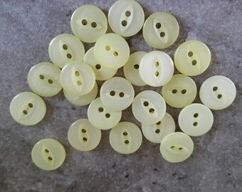 24 Yellow Glassy Cats Eye Round Buttons Size 1/2"