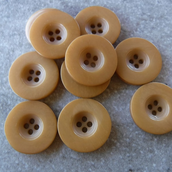 10 Carmel Brown Shiny Flat Rim Round Buttons Size 7/8"
