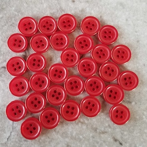 31 Red Shiny Skim Rim Round Buttons Size 5/16&quot;