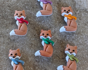 2 Fox with Scarf Shank Buttons Size 3/4" You choose the scarf color
