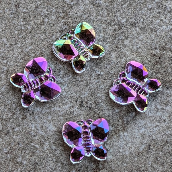 4 Facet Cut Butterfly Clear Acrylic Rhinestone Flat Back Gems Size 9/16"