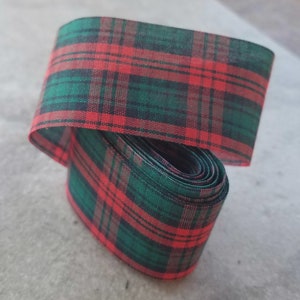 Green and Red Plaid Water Repellent Cotton Fabric Ribbon 4 Yards