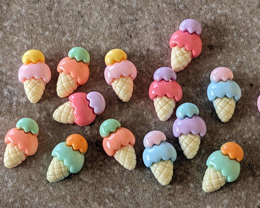 6 Mini Ice Cream Cone Flat Back Embellishment Buttons Size 5/16 - Etsy