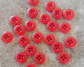 22 Red Small Bubble Rim Round Buttons Size 3/8"