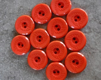12 Orange Feather Round Buttons Size 11/16"