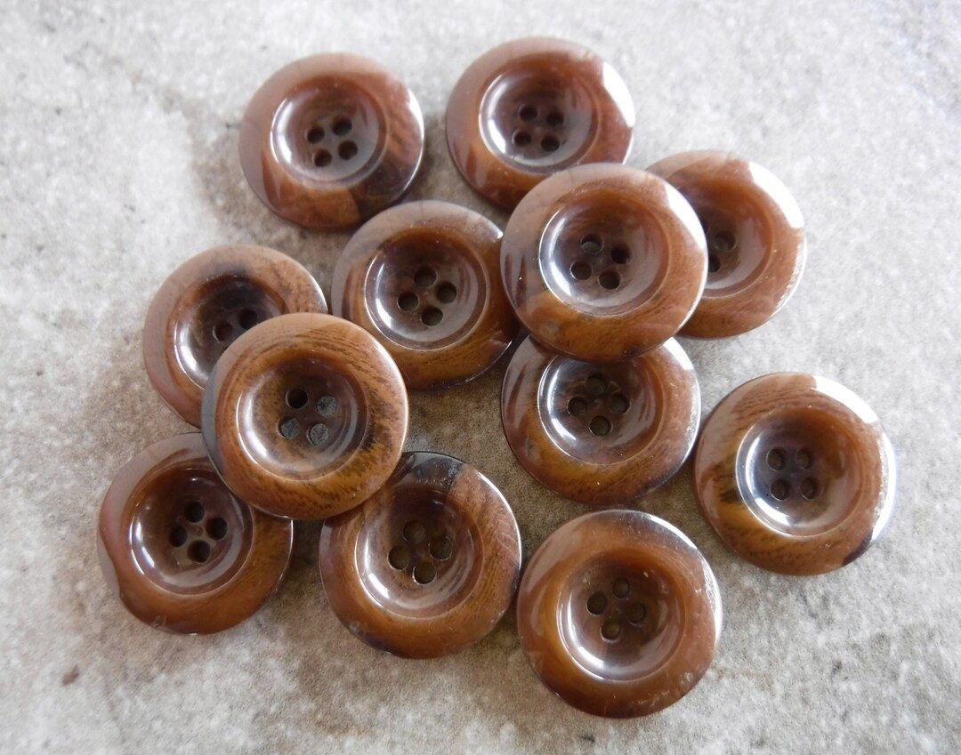12 Brown Sloped 2 Tone Large Round Buttons Size 7/8