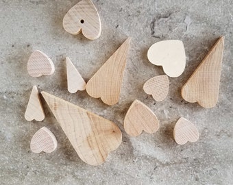 12 Wooden Hearts Multi Sizes Cut Wood