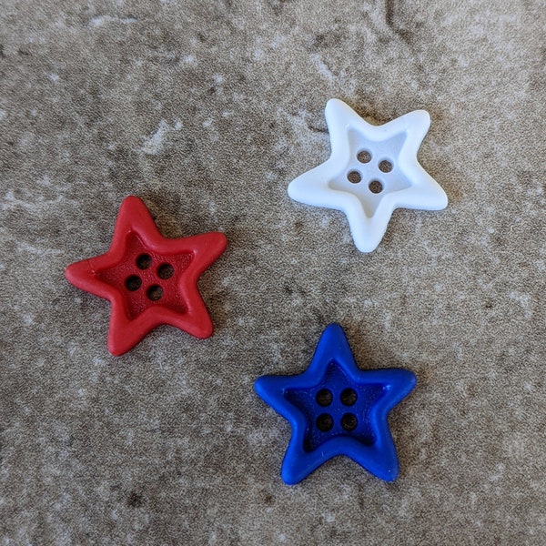 6 Sunken Star Buttons Size 3/4" You choose the color