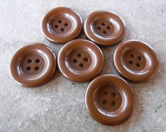 6 Brown Wide Round Rim Round Buttons Size 15/16"