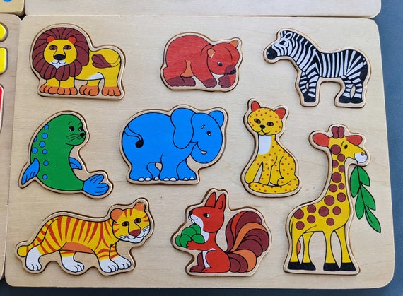 4 Vintage Wooden Puzzles - Animals, Letters and Numbers Set - Etsy