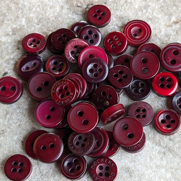 Wine Red Buttons, 50 Small Assorted Round Sewing Crafting Bulk Buttons