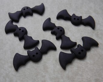 6 Black Bubble Bats Buttons Size 1 1/2"