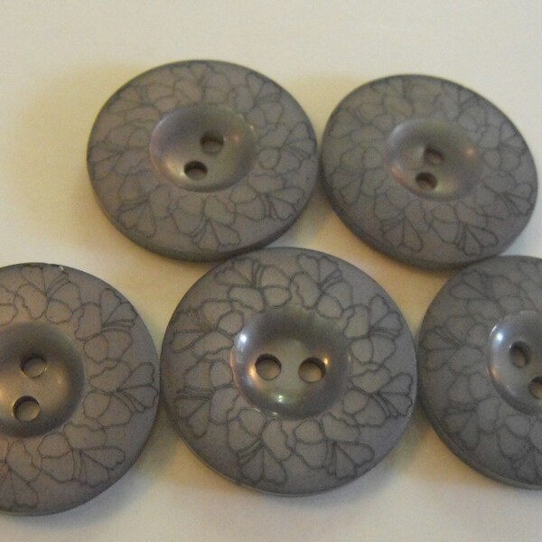 Dollar Sale 5 Ash Gray Petal Rim Round Buttons Size 1" Crafting Sewing