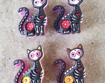 2 Skeleton Cat Tall Shank Buttons Size 1"