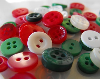 Christmas Buttons, 50 Small Assorted Round Sewing Crafting Bulk Buttons