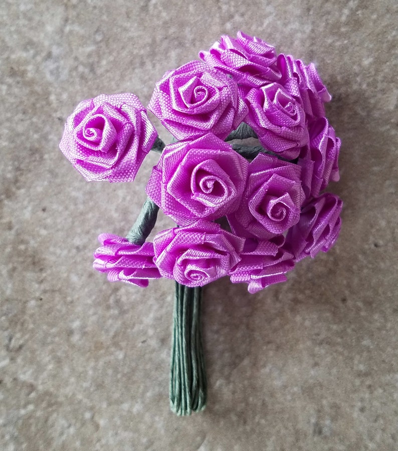 12 Satin Roses Size Miniature Etsy