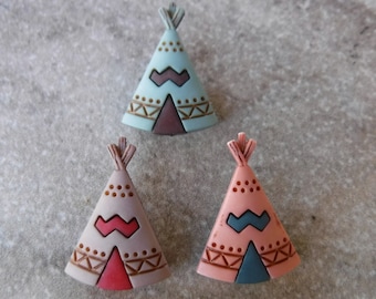 3 Teepee Shank Buttons Size 13/16"