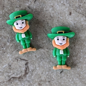 2 Little Leprechaun Flat Back Embellishment Buttons Size 3/4&quot;
