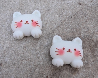 2 Kitty Face Matt Flat Back Buttons Size 3/4"