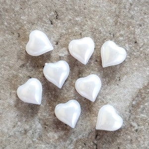 2 White Shiny Glossed Hearts Flat Back Buttons Size 7/16&quot;