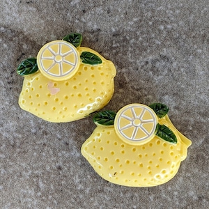 2 Double Lemon Fruit Flat Back Embellishment Buttons Size 1 1/4&quot;