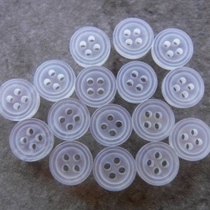 16 White Double Ringed Round Buttons Size 3/8&quot;