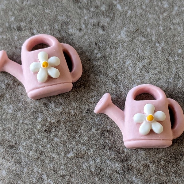 2 Pink Watering Can Flat Back Buttons Size 1"