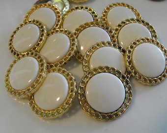 5 Gold Chain with White Center Jumbo Round Shank Buttons Size 1 3/16"