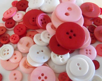 Valentine Buttons, 100 Bulk Assorted Round Multi Size Crafting Sewing Buttons