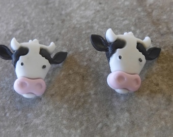 2 Dairy Cow Head Shank Buttons Size 7/8"