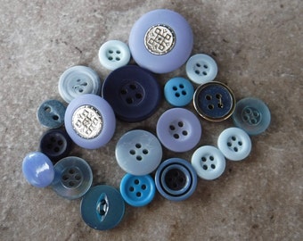 20 Vintage Buttons Blue Grab Bag