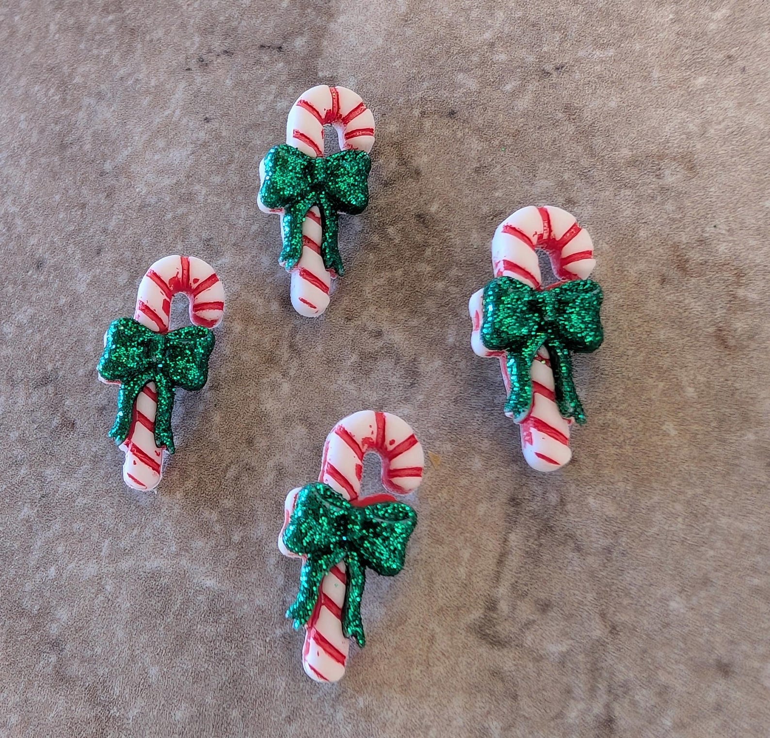 4 Glitter Bow Candy Cane Shank Buttons Size 7/16