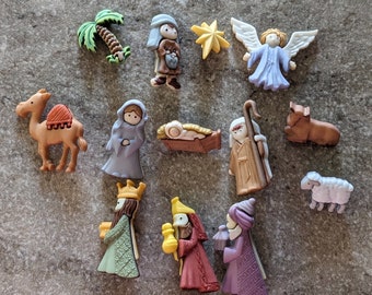 13 Nativity Village Shank Buttons Crafting Sewing