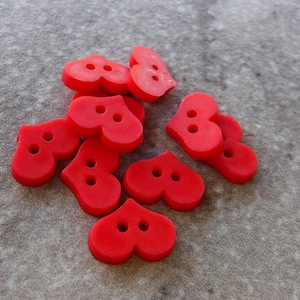 10 Small Flat Hearts Buttons Size 7/16&quot;