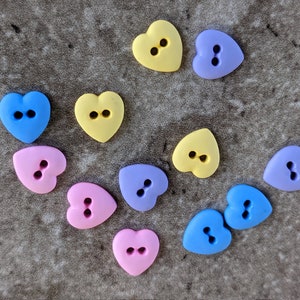 12 Pastel Heart Buttons. Size 3/8&quot;.