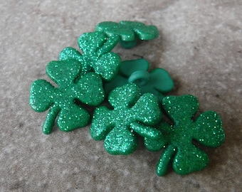 6 Glitter Shamrock Shank Buttons Size 5/8"