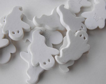 6 White Little Ghost Flat Back Buttons Size 3/4"